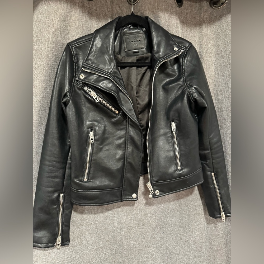 Blank NYC Ladies Vegan Faux Leather Asymmetric Zip Moto Jacket Size Small